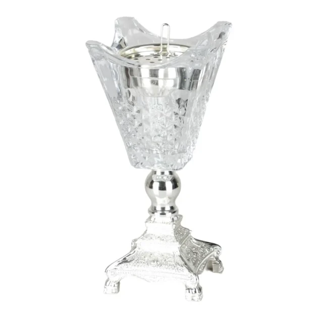 مبخرة كريستال من سوليتير، لون فضي وشفاف، الإرتفاع 25 سم